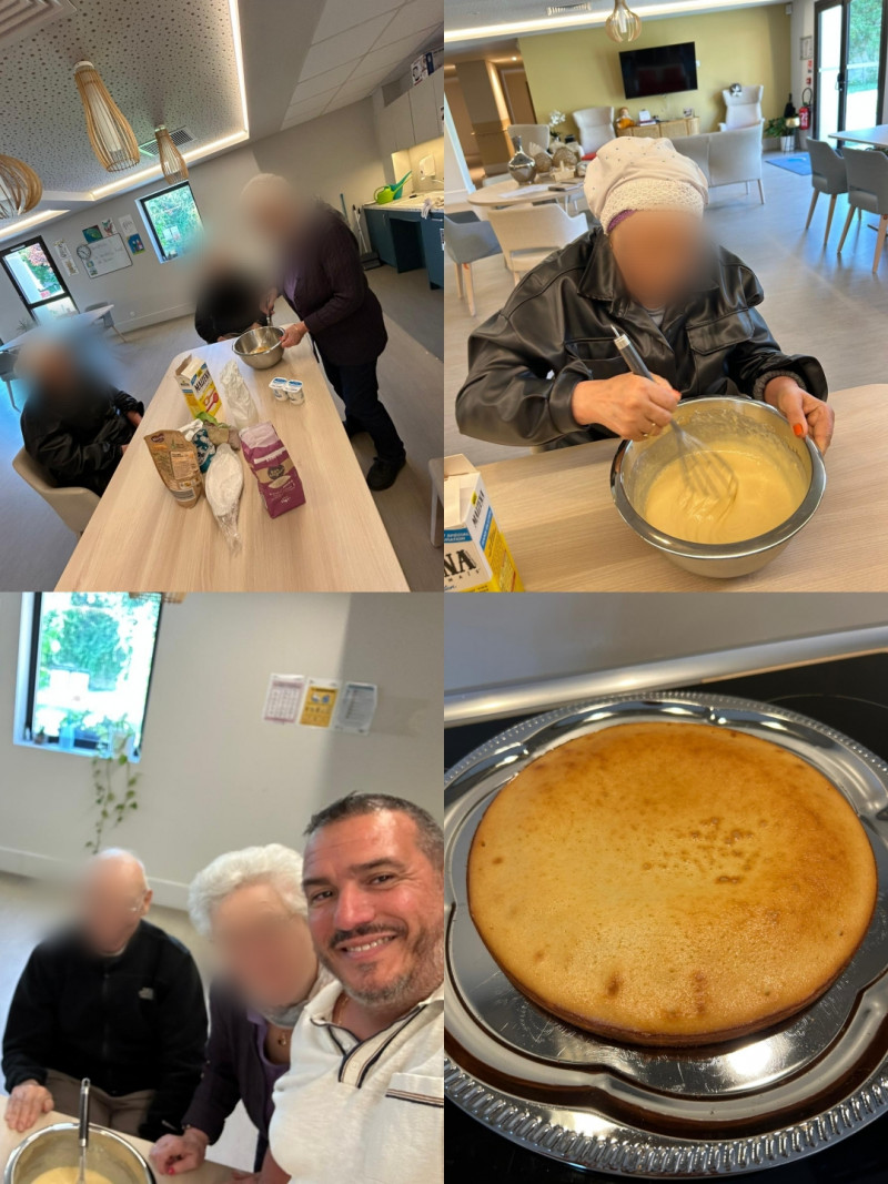 Atelier pâtisserie  : un moment chaleureux entre les résidents de l’accueil de jour et le soignant André.